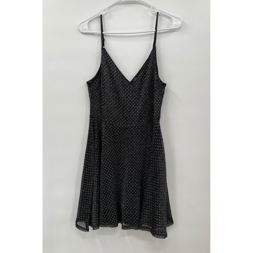 Lulus W Dancing it Out Black and Silver Skater Mini Dress L